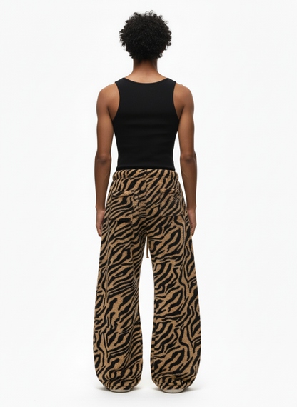 Retro Zebra Print Wide-Leg Lounge Barrel Pants 