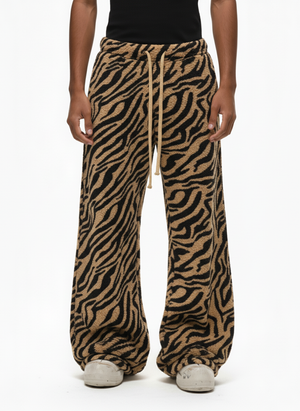 Retro Zebra Print Wide-Leg Lounge Barrel Pants 