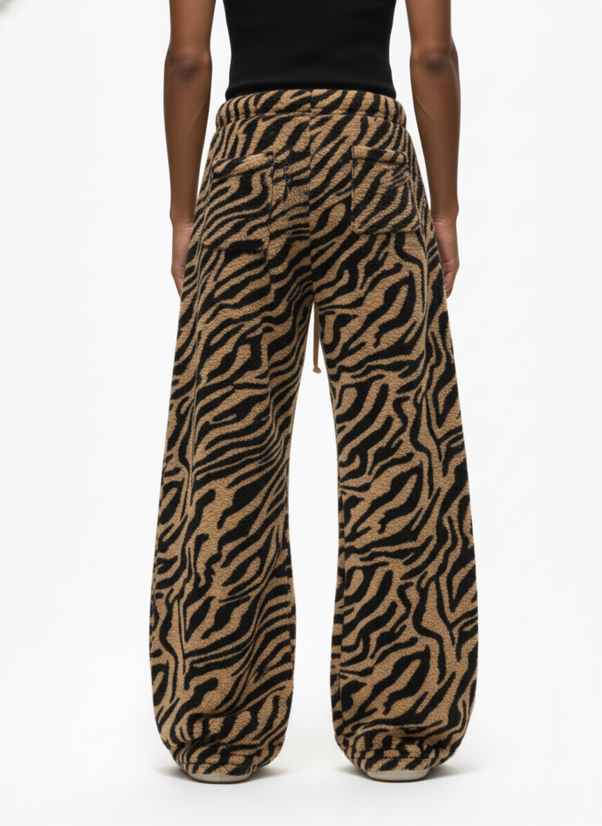 Retro Zebra Print Wide-Leg Lounge Barrel Pants 