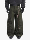 Draped Fabric Accessories Deconstructed Wide Leg Cargo Pants