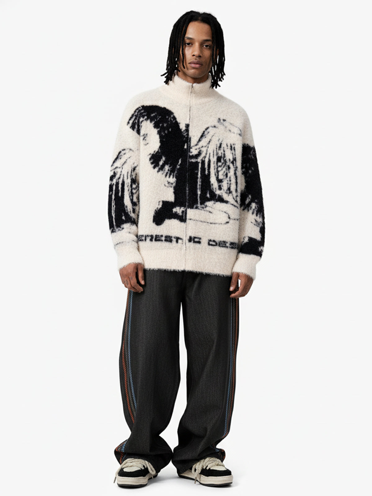 Street Subculture Angel Jacquard Cardigan Sweater 