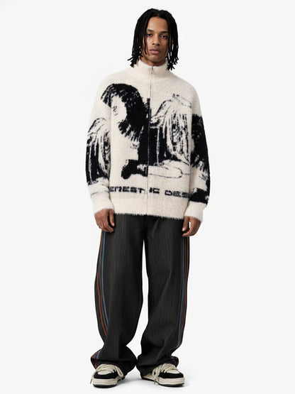 Street Subculture Angel Jacquard Cardigan Sweater 