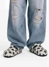 Abstract Spotted Faux Fur Buckle Clogs 