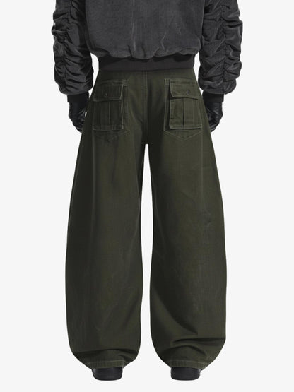 Draped Fabric Accessories Deconstructed Wide Leg Cargo Pants