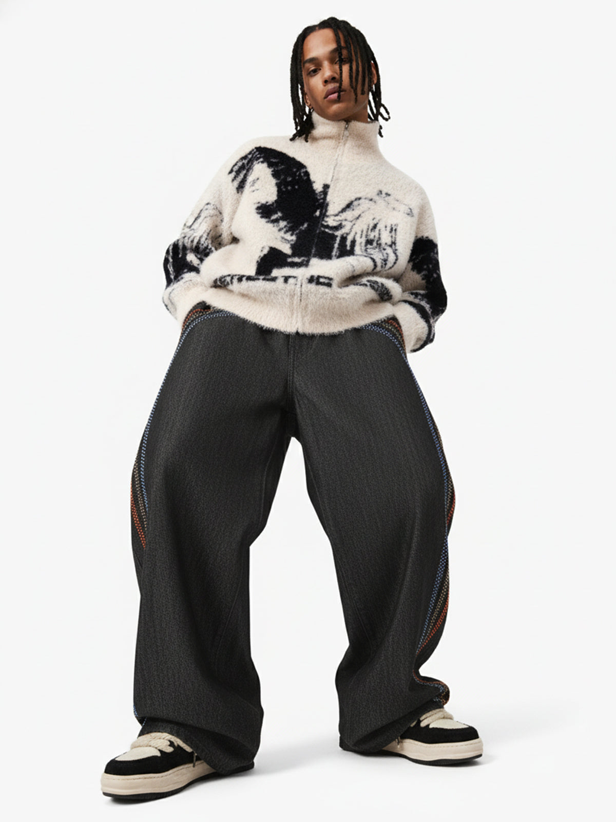 Street Subculture Angel Jacquard Cardigan Sweater 