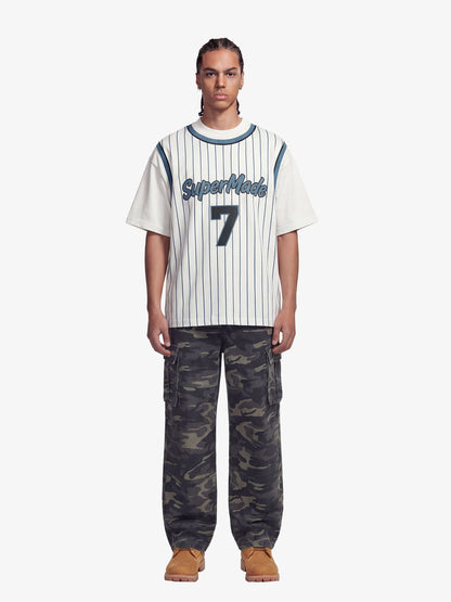 Pinstripe Number Print Layered Jersey T-Shirt 