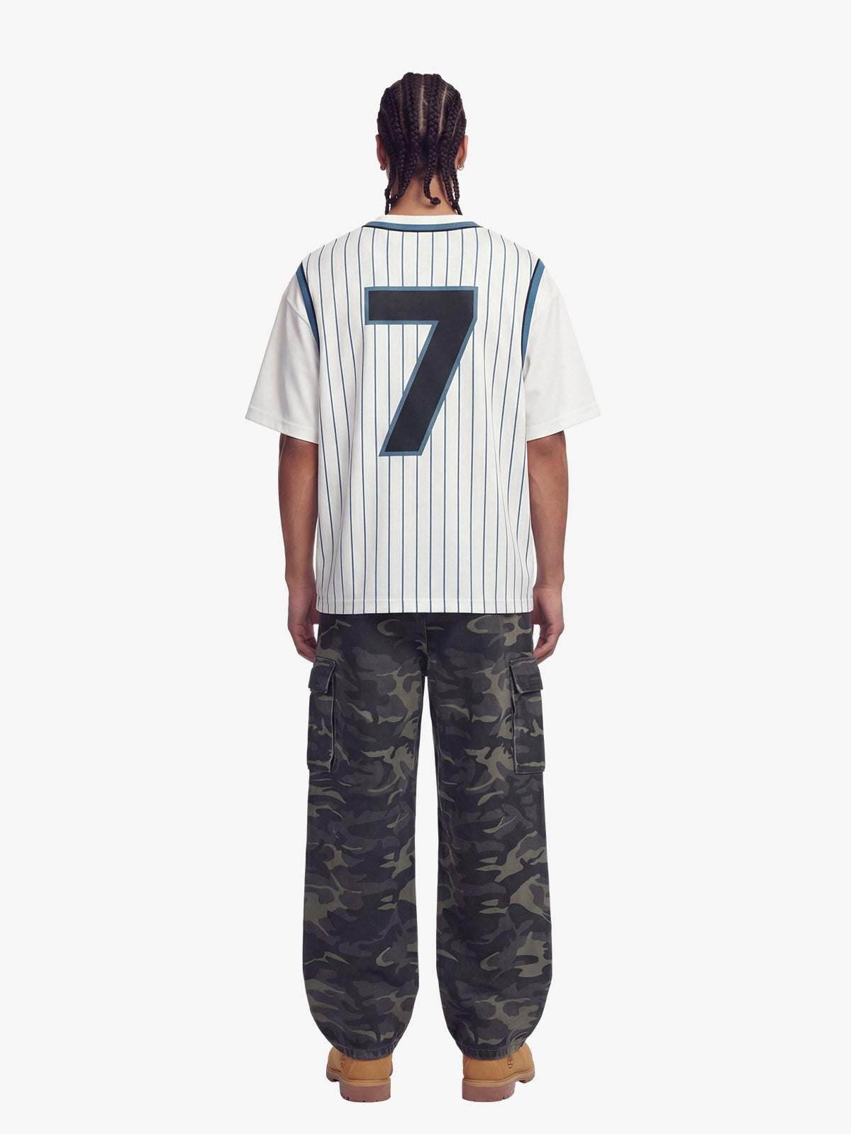 Pinstripe Number Print Layered Jersey T-Shirt 