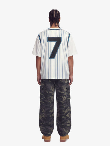 Pinstripe Number Print Layered Jersey T-Shirt 