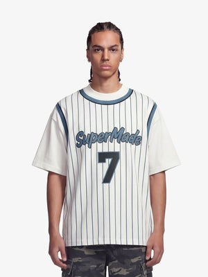 Pinstripe Number Print Layered Jersey T-Shirt 
