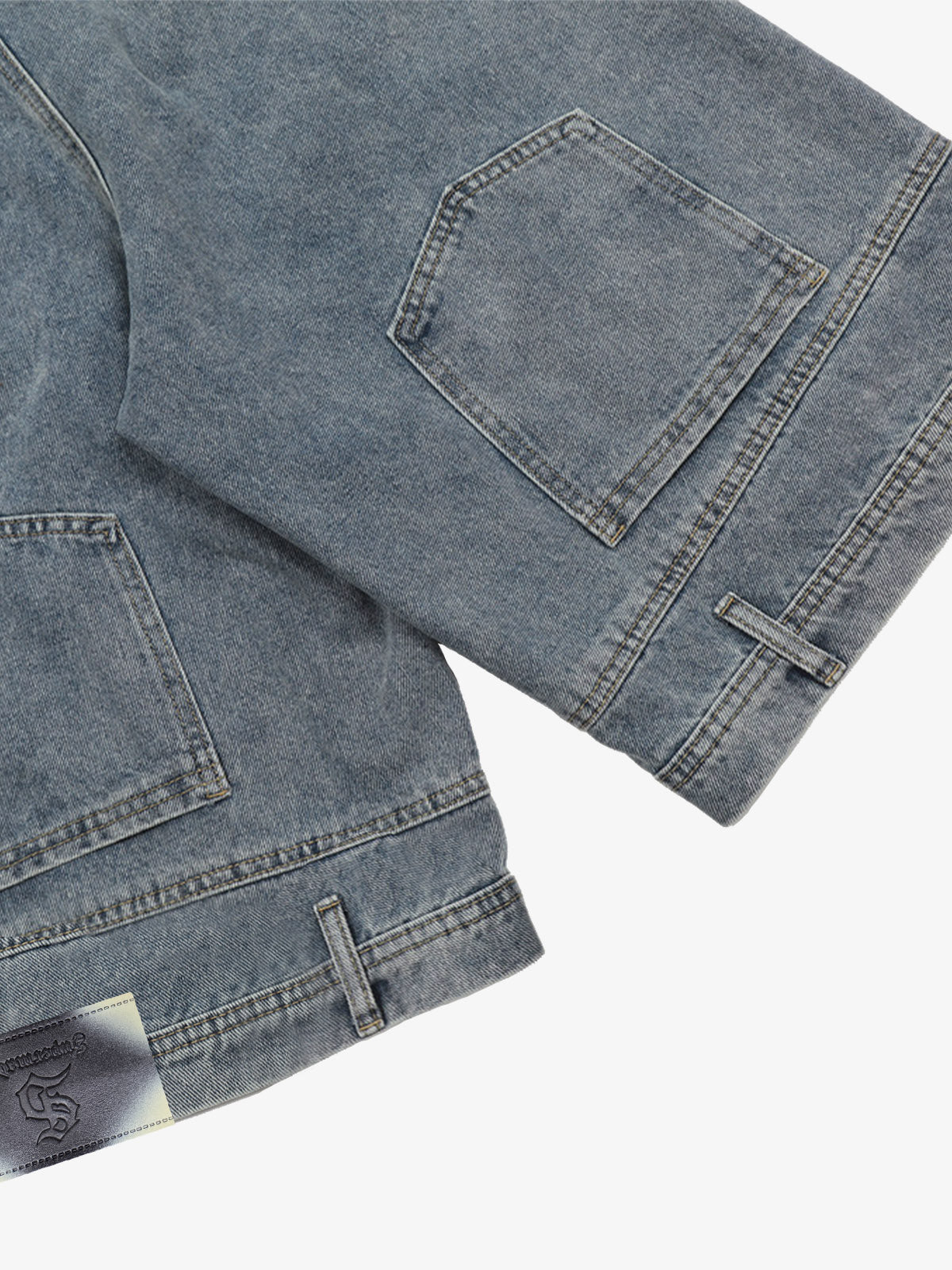 Denim Wide Leg Shorts with Skeleton Logo Embroidery and Patch Detail 