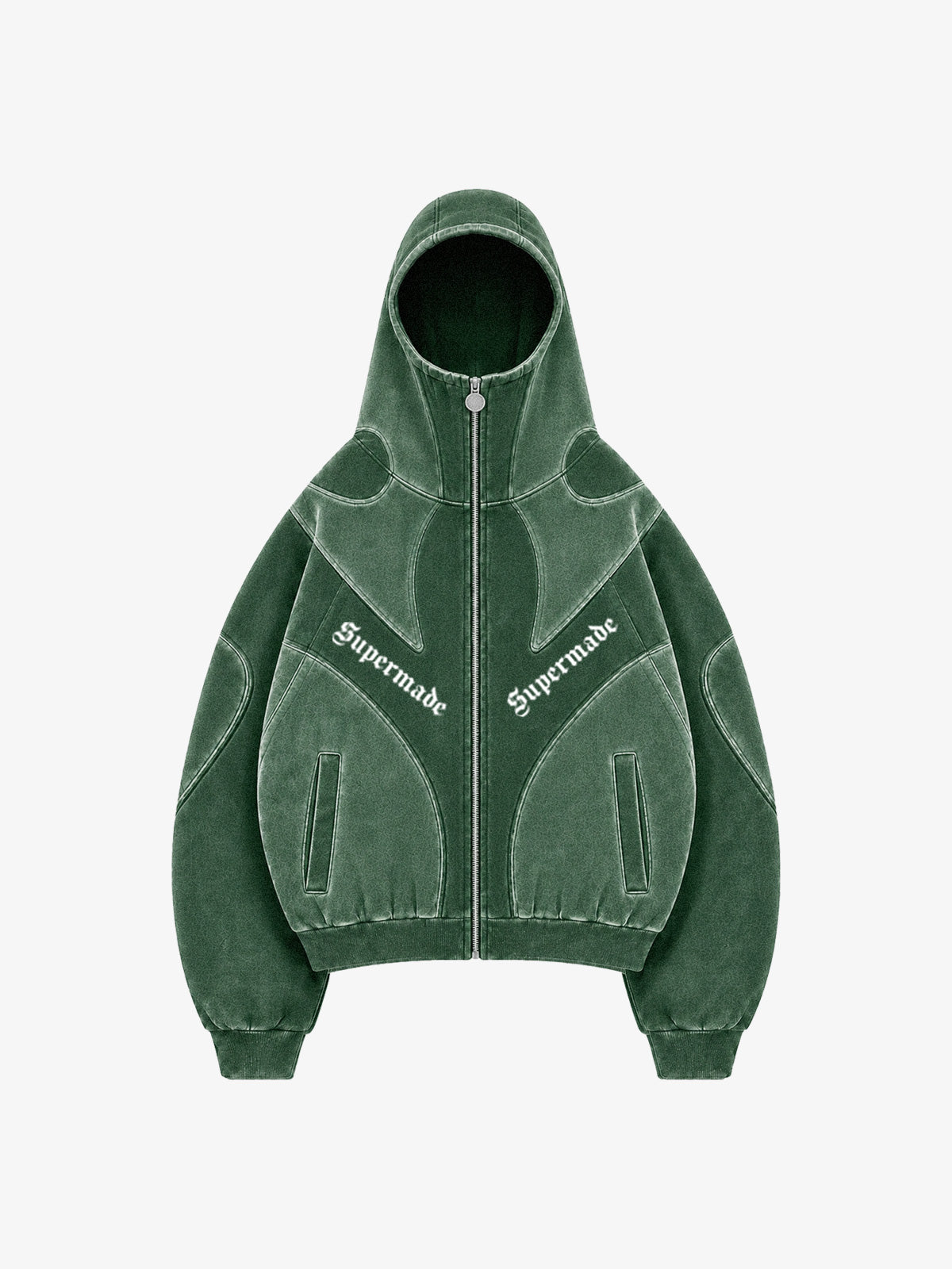 Washed Panelled High-Neck Zip Hoodie & Wide-Leg Sweatpants Set