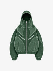 Washed Panelled High-Neck Zip Hoodie & Wide-Leg Sweatpants Set