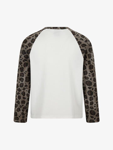 Cross Leopard Print Waffle Boxy Long Sleeve Tee