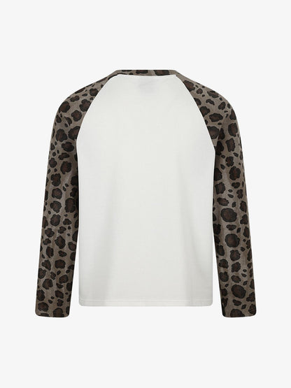 Cross Leopard Print Waffle Boxy Long Sleeve Tee