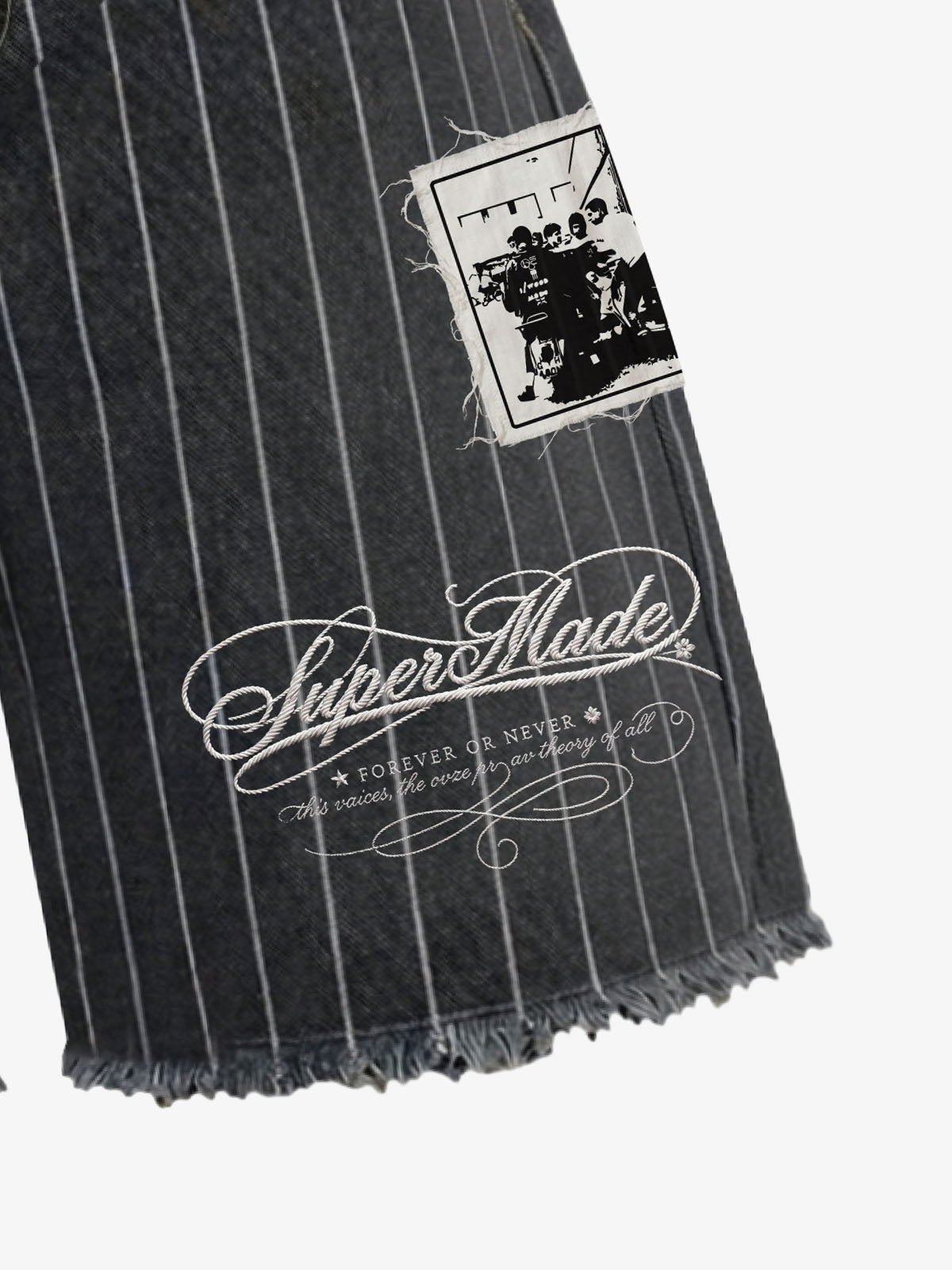 Vintage Pinstripe Patchwork Baggy Denim Set 