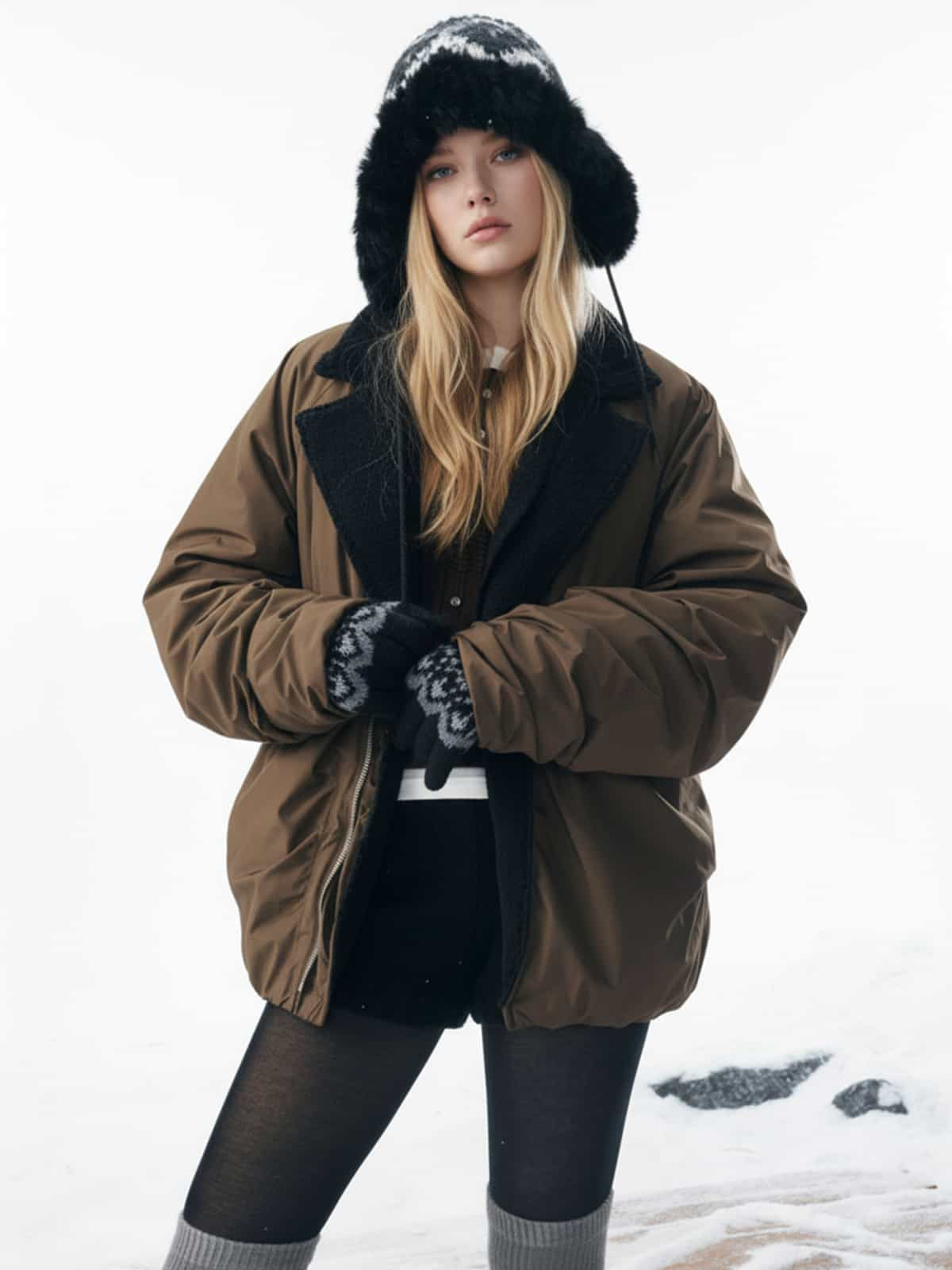 Winter Essential Bomber Jacket with Faux Fur Trimmed Hood 