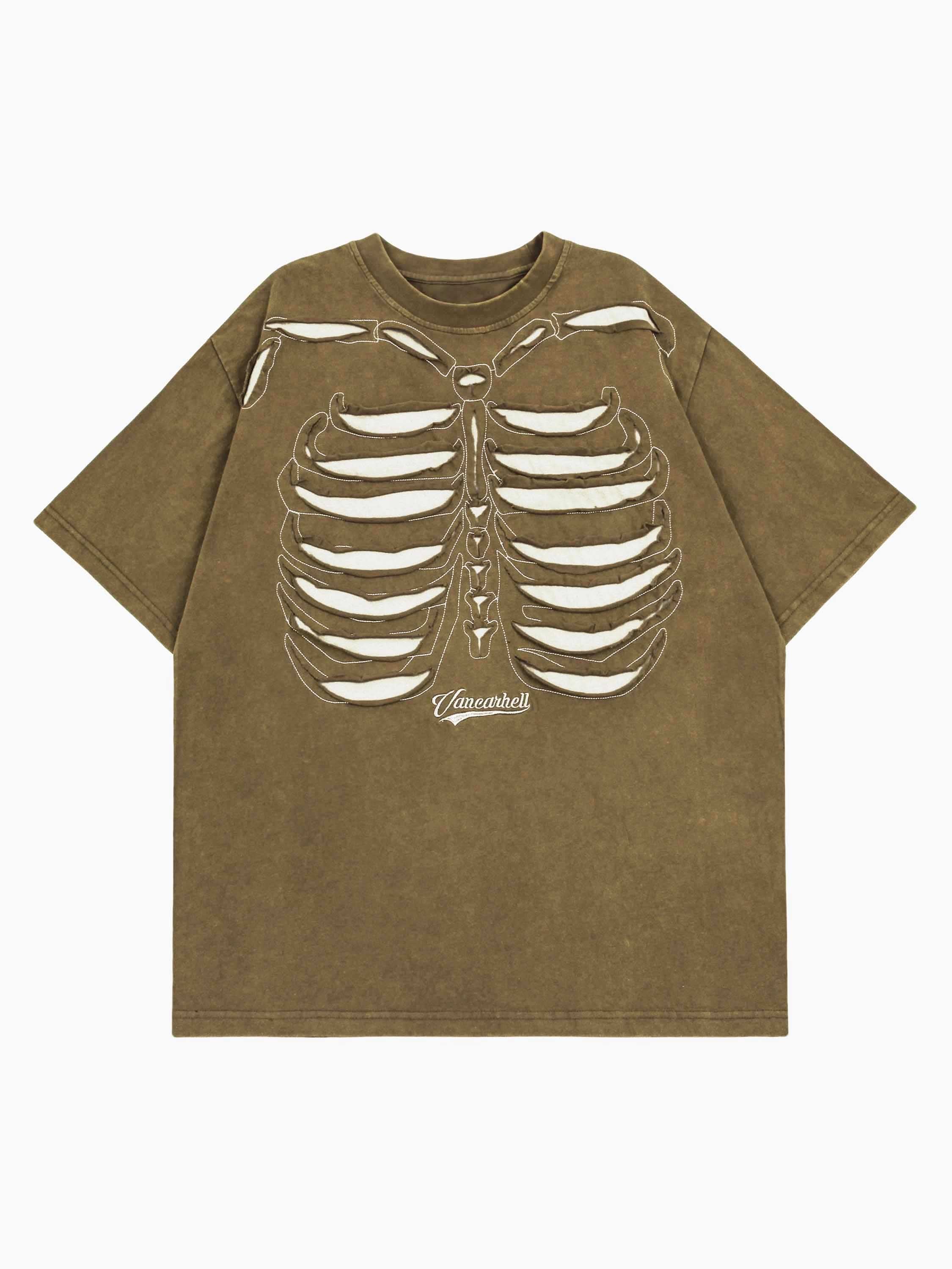 Thesupermade American Street Dark Bones Washed Old Heavyweight Short-sleeved T-shirt - 1627