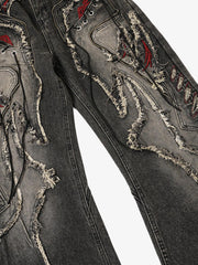 Embroidered Frayed Distressed Jeans