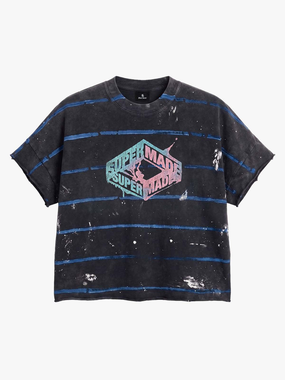Vintage Washed Striped Paint Splatter Graphic T-Shirt 
