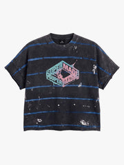 Vintage Washed Striped Paint Splatter Graphic T-Shirt 