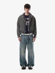 Faux-Fur Trim Washed Button-Up Coat