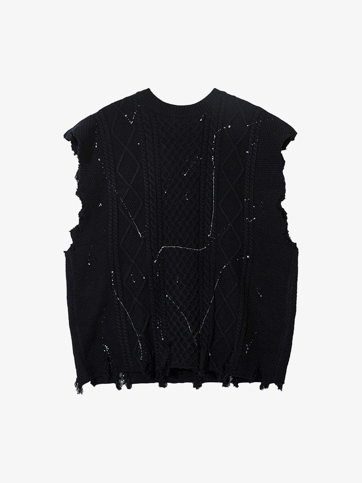 Distressed Graffiti Cable-Knit Vest