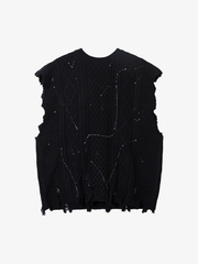 Distressed Graffiti Cable-Knit Vest