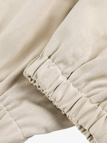 Beige High-Collar Zip-Up Jacket with Functional Pockets - Perfect for Casual and Outdoor Activities 