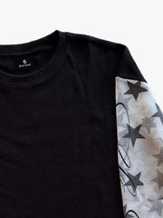 Camo Star Print Patchwork Waffle Boxy Long Sleeve Tee