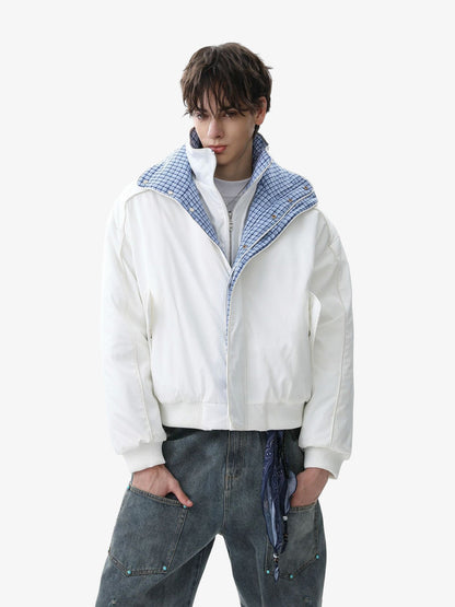 Stylish Black Bomber Jacket with Plaid Collar for Men - Perfect for Casual and Outdoor Wear 