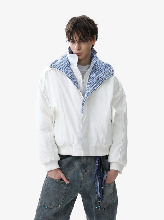 Stylish Black Bomber Jacket with Plaid Collar for Men - Perfect for Casual and Outdoor Wear 