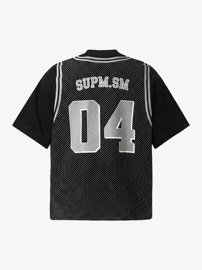 Mesh Fabric Basketball Jersey T-Shirt with Bold Print and Number Design 