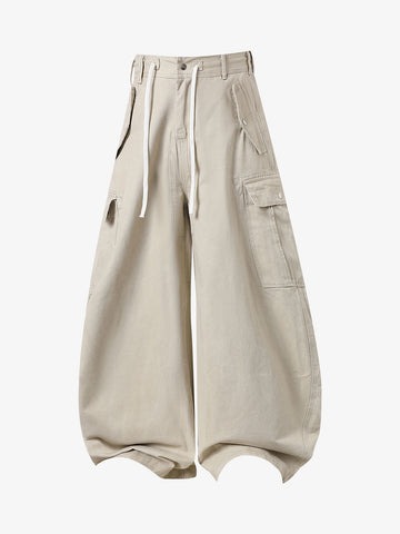 Curved-Hem Baggy Cargo Pants 