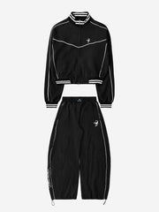 Scorpion-Embossed Cropped Zip Jacket & Curved-Leg Pants Set
