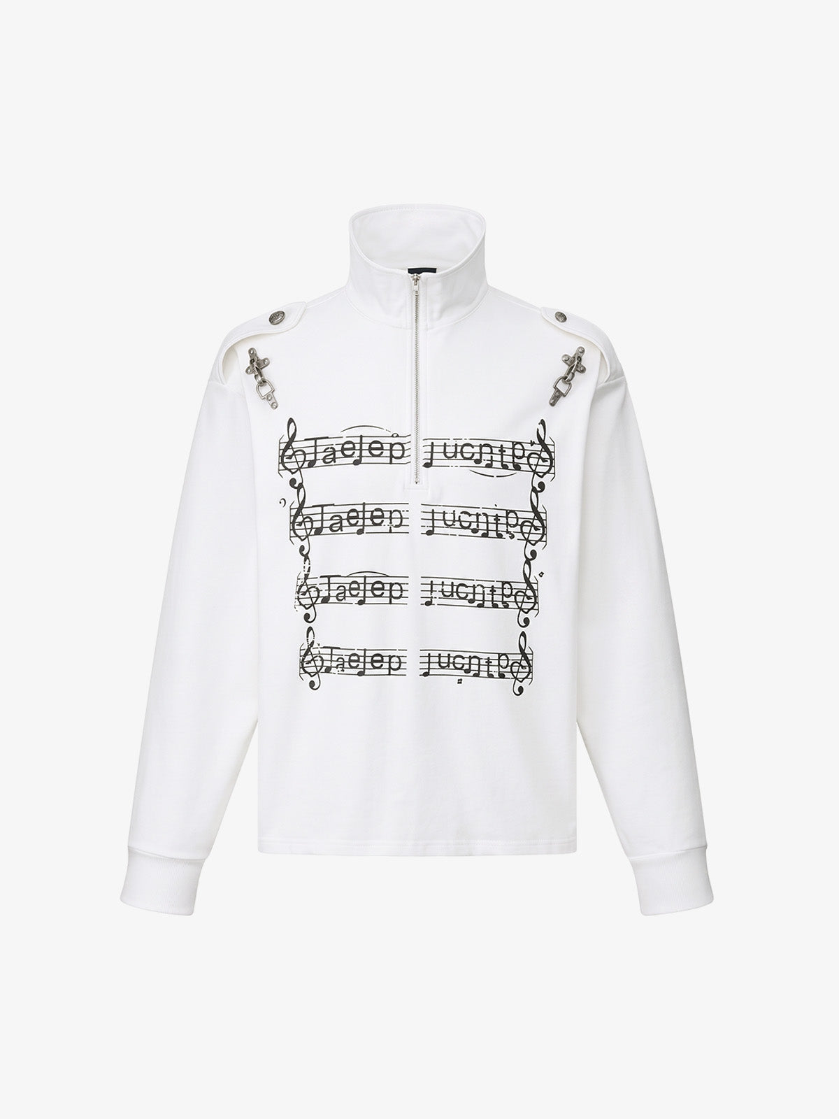 Music Staff Graphic Stand-Collar Half-Zip Long Sleeve Tee