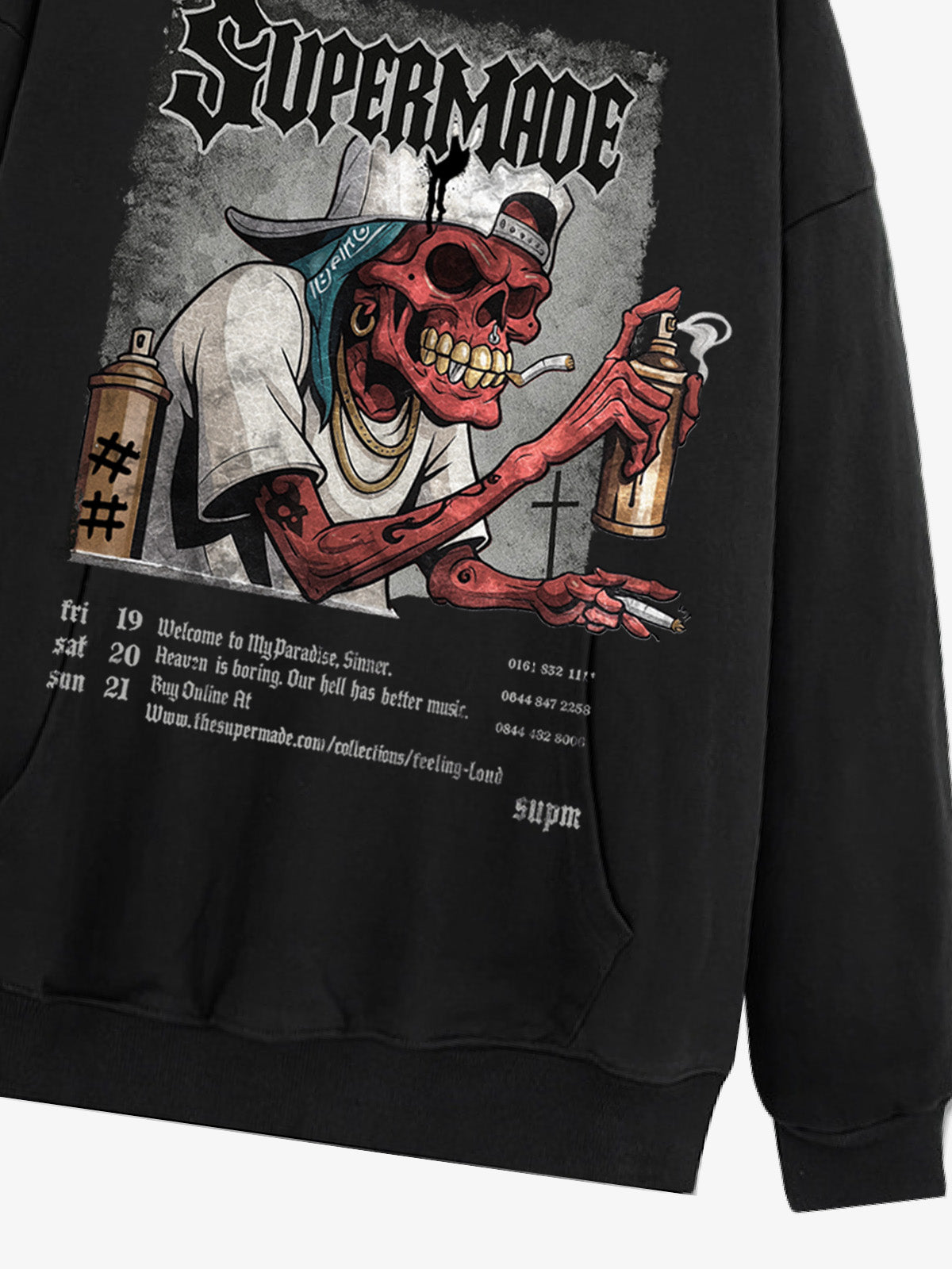 Thesupermade Punk Street Blood Red Skull Graffiti Hooded Sweatshirt 