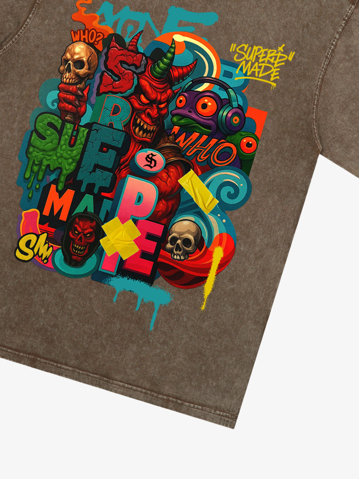 Trendy Multicolor Graffiti Skull Graphic T-Shirt 