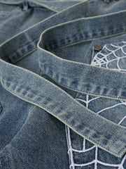 Embroidered Spiderweb Denim Shorts 