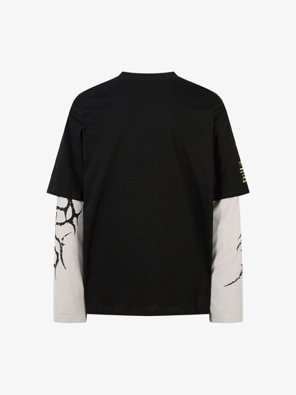 Thesupermade Hip-Hop Punk Faux Two-Piece Long-Sleeved T-Shirt 