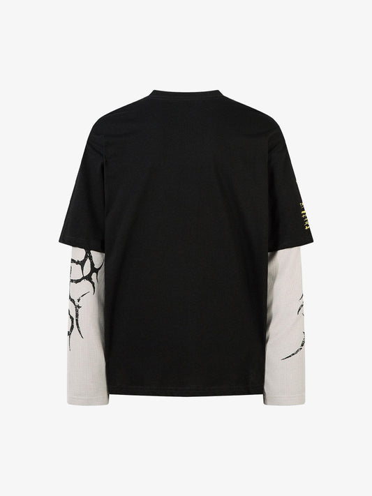 Thesupermade Hip-Hop Punk Faux Two-Piece Long-Sleeved T-Shirt 