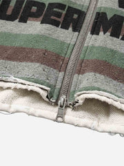 Striped Layered Distressed Cropped Zip Hoodie