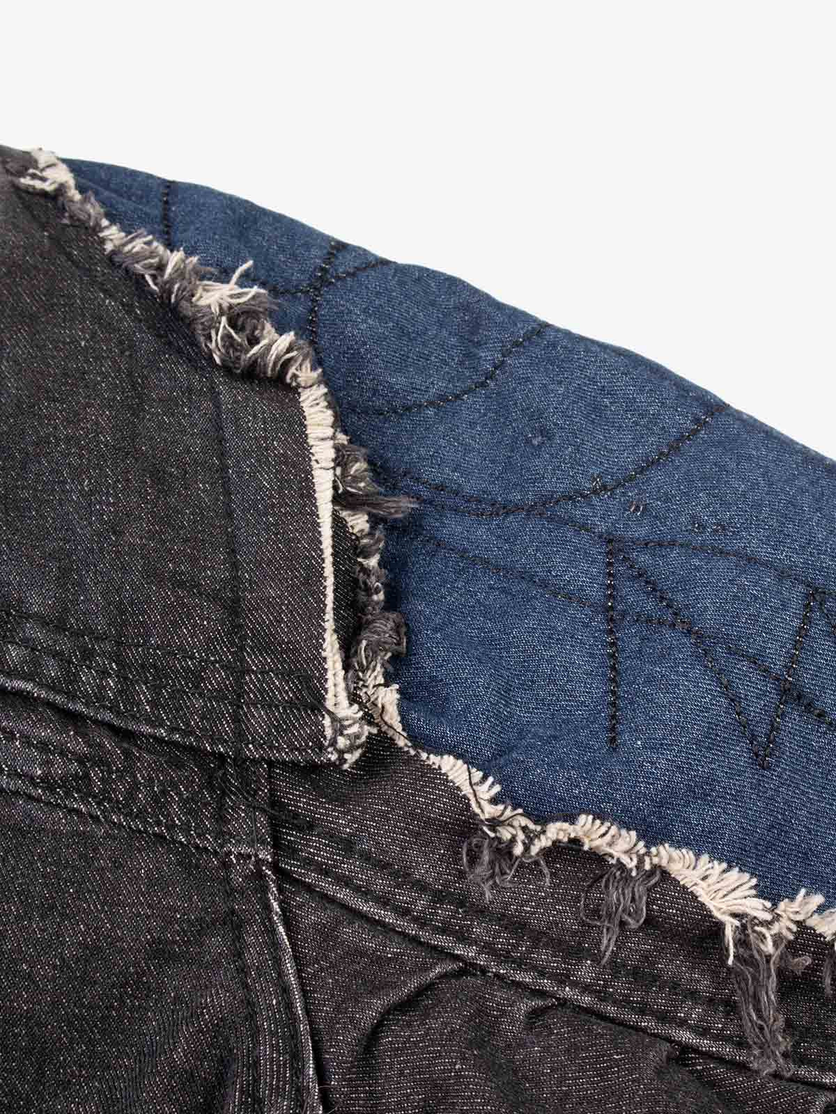 Patchwork Distressed Faux-Fur Collar Denim Jacket