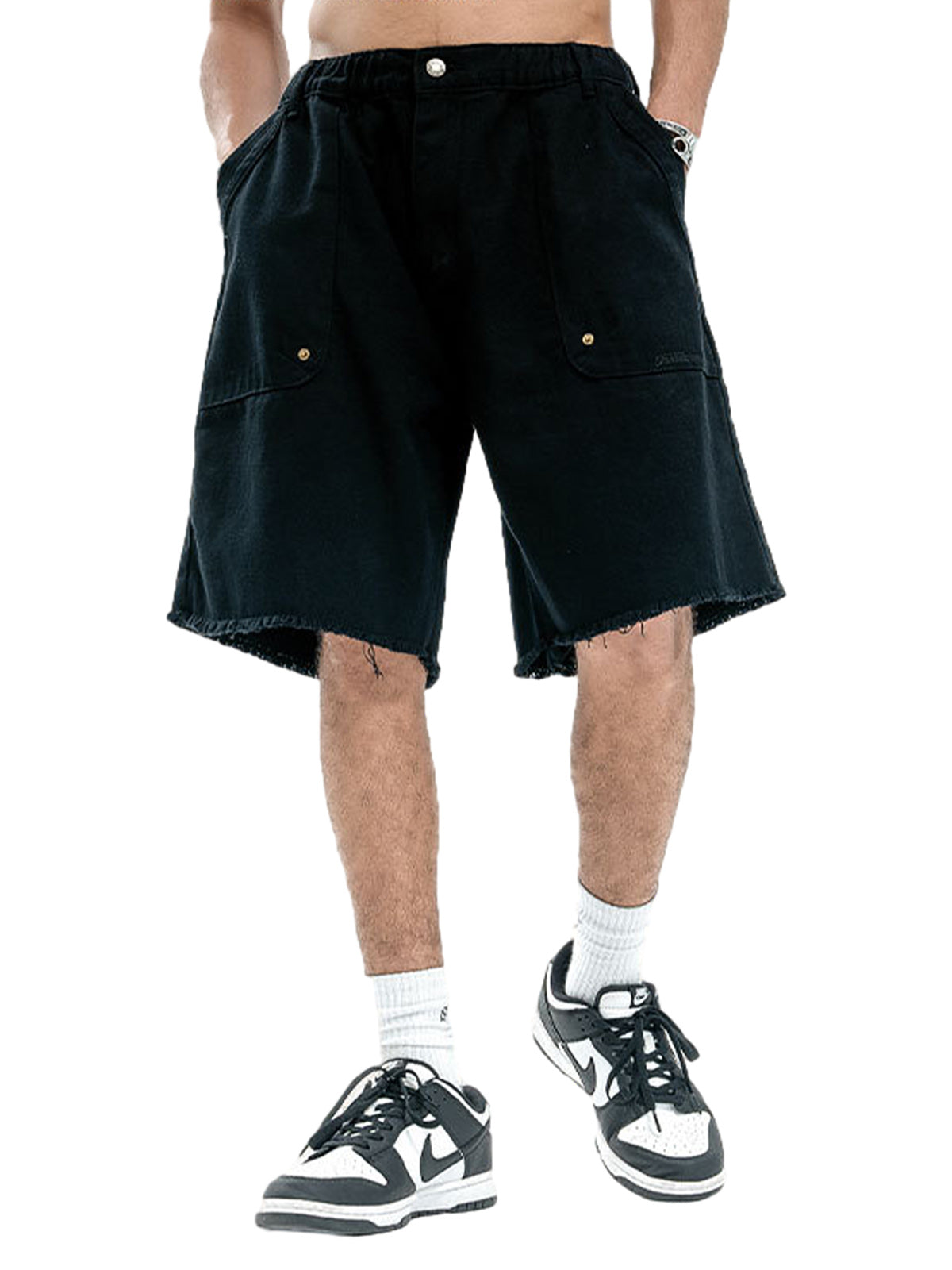 Camouflage Raw Edge Embroidered Cargo Shorts 