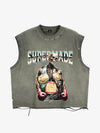 Distressed Sleeveless Tank Top with Punk Boxing Skull Print