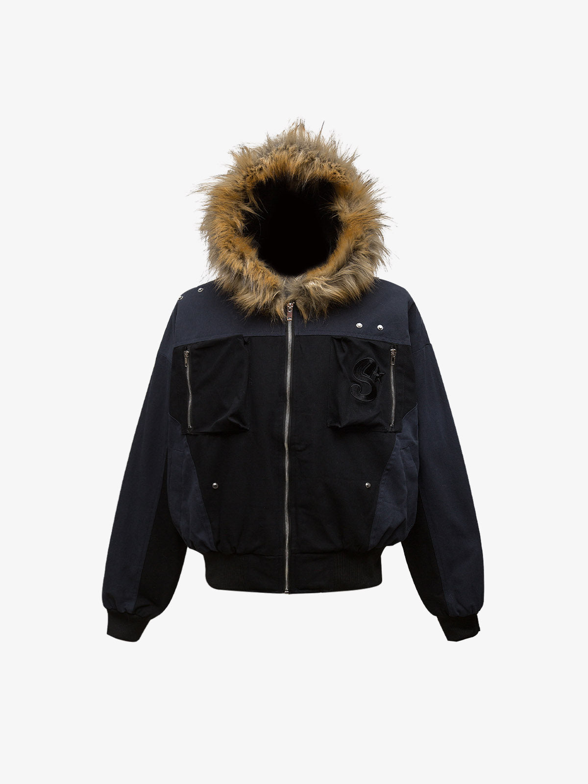 Patchwork Embroidered Fur Hooded Jacket - 2333 