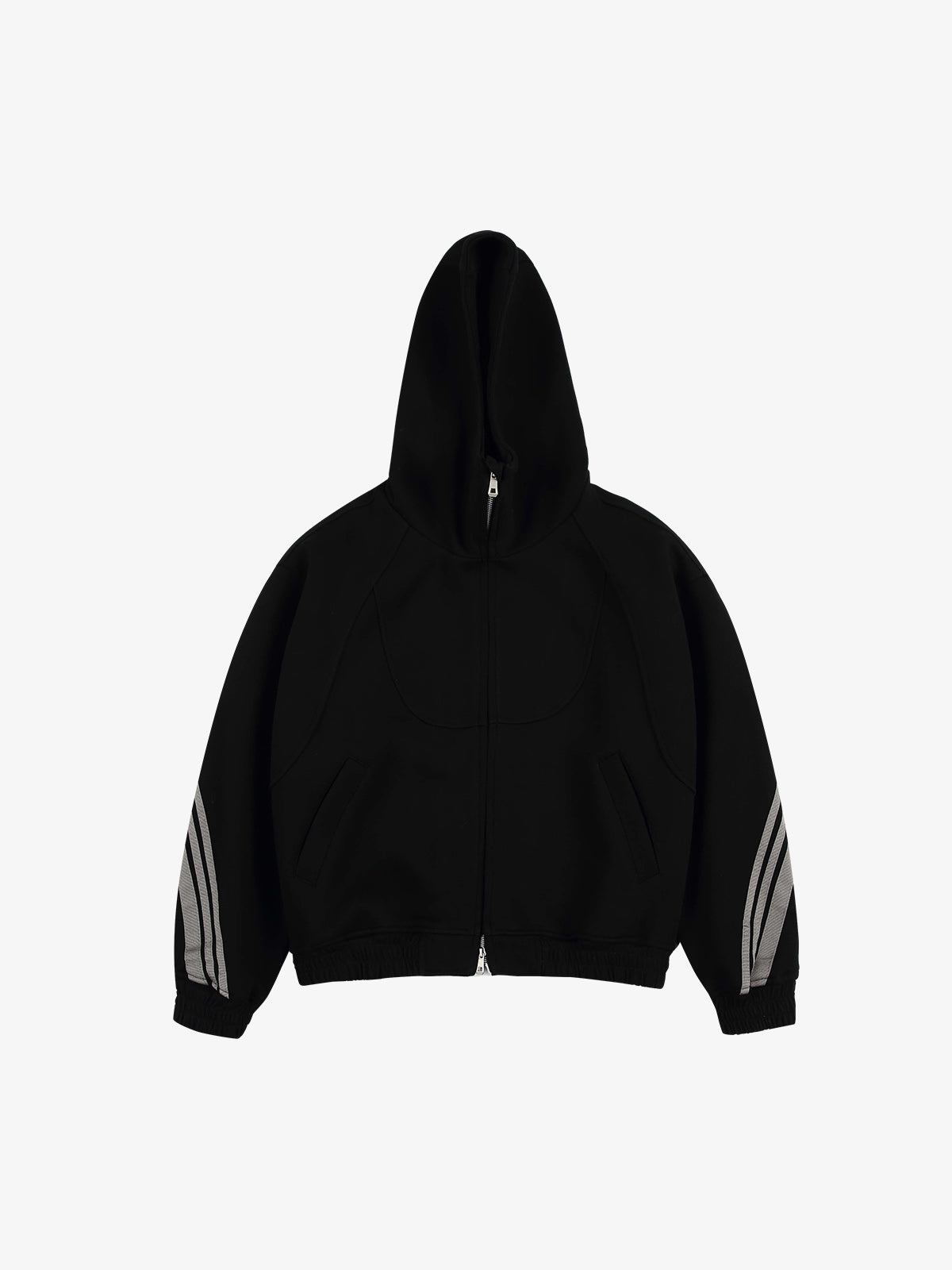 Striped Patchwork Boxy Fit Zip-Up Hoodie