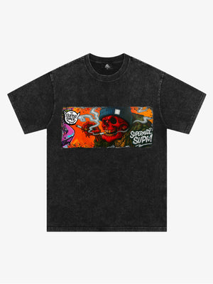 Thesupermade Distressed Blood Red Skull Graffiti T-shirt 