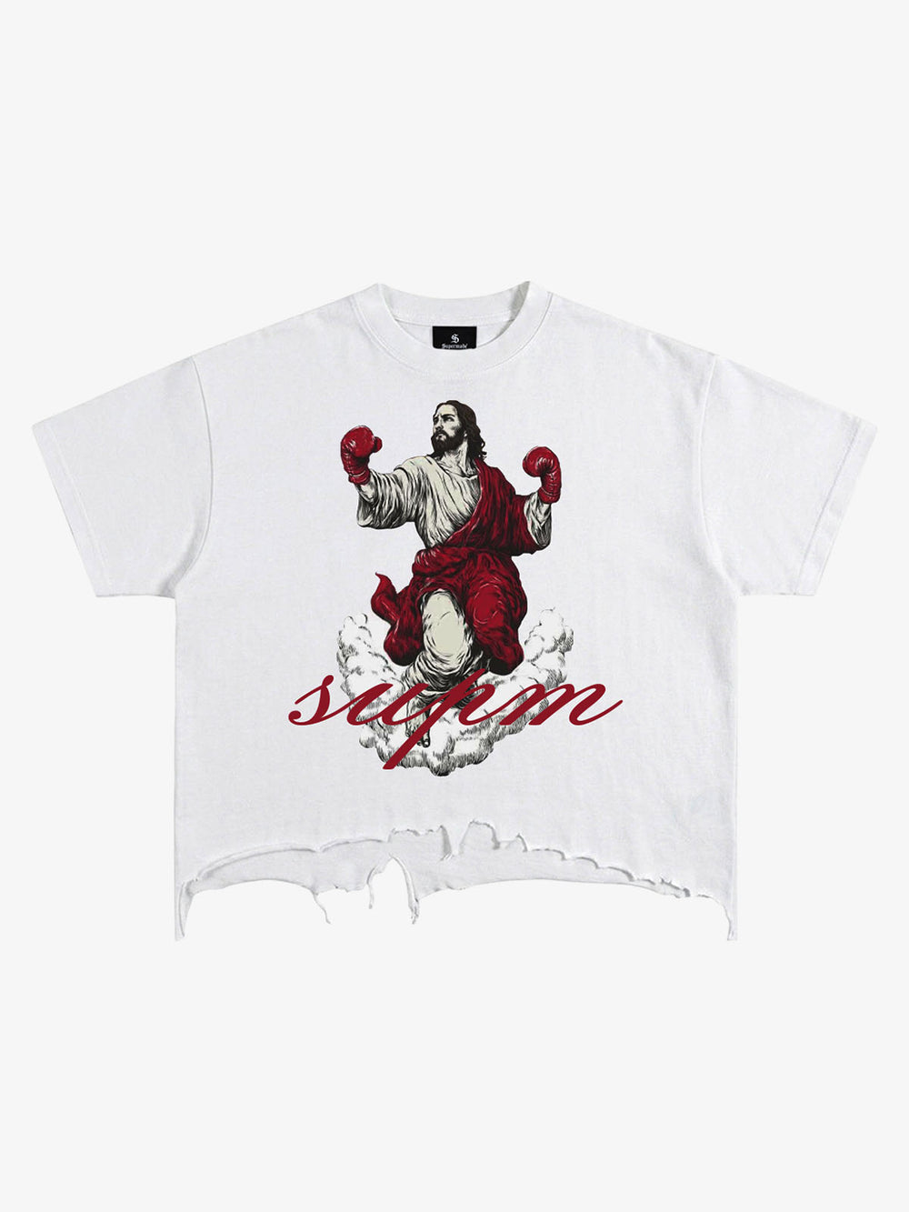 T-shirt court oversize en coton noir délavé avec ourlet brut