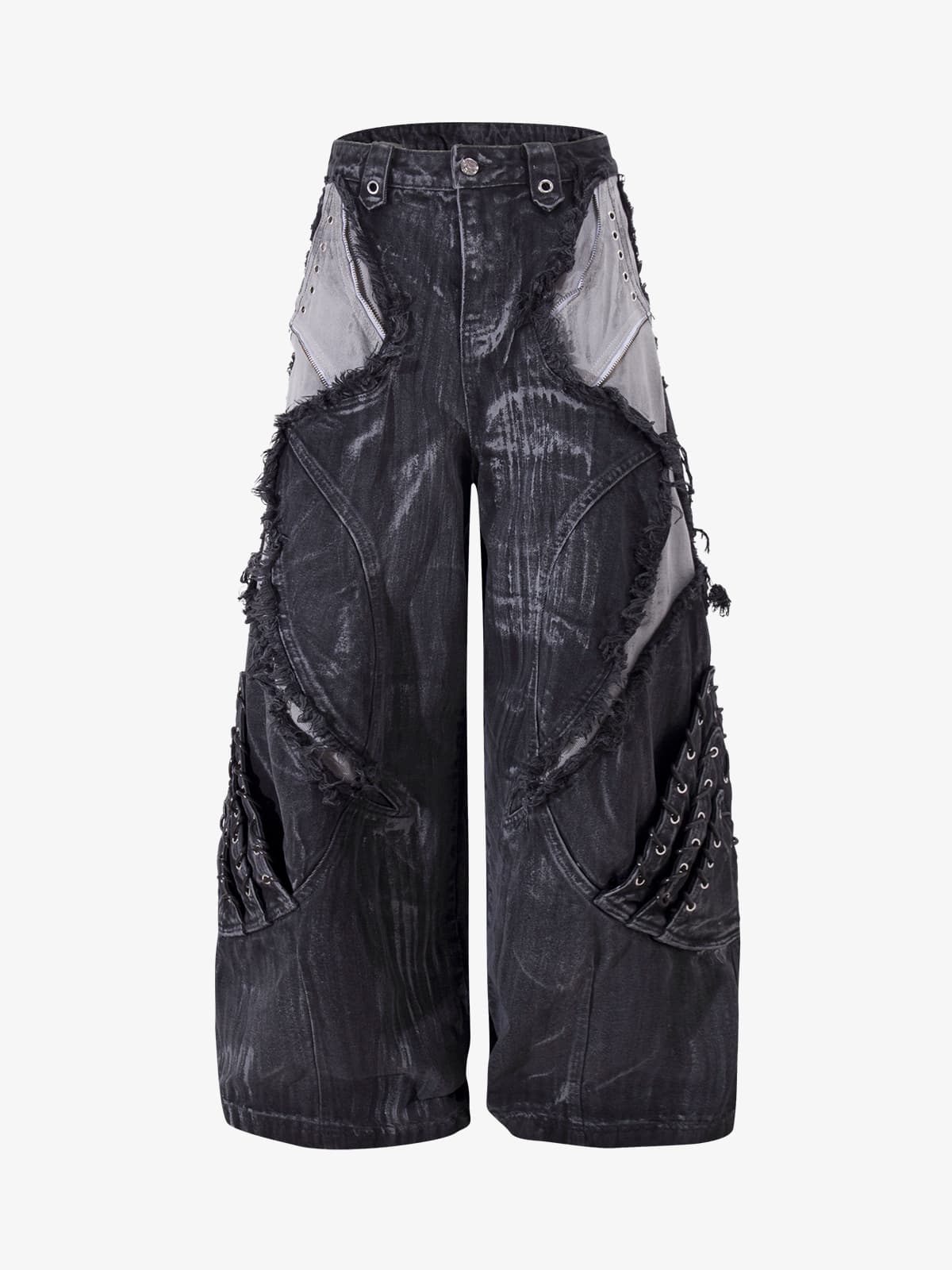 Retro Distressed Studded Heavy-Duty Functional Jeans 