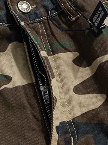 Layered Camouflage Multi-Pocket Cargo Jorts 
